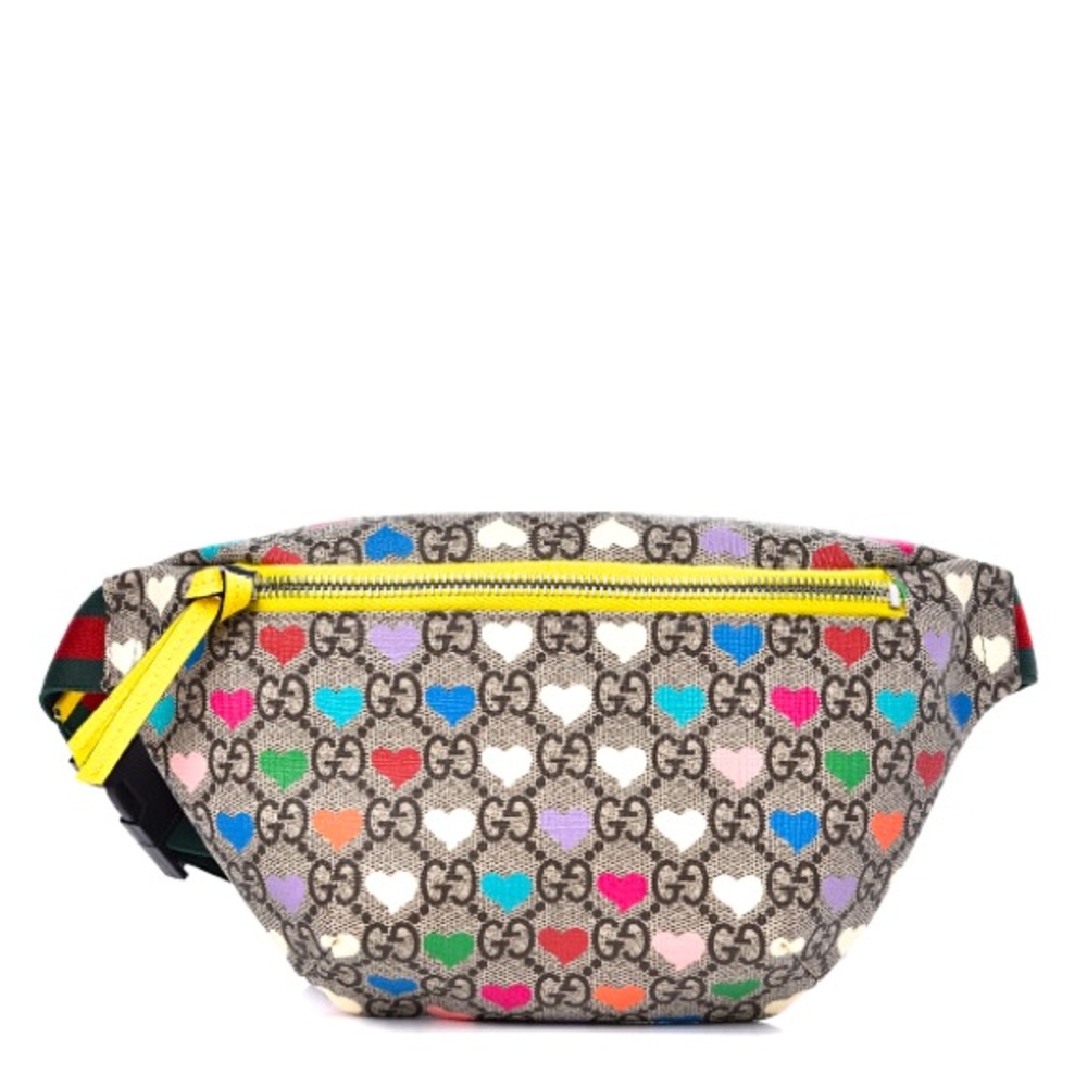 GG Supreme Monogram Web Childrens Heart Print Belt Bag Multicolor